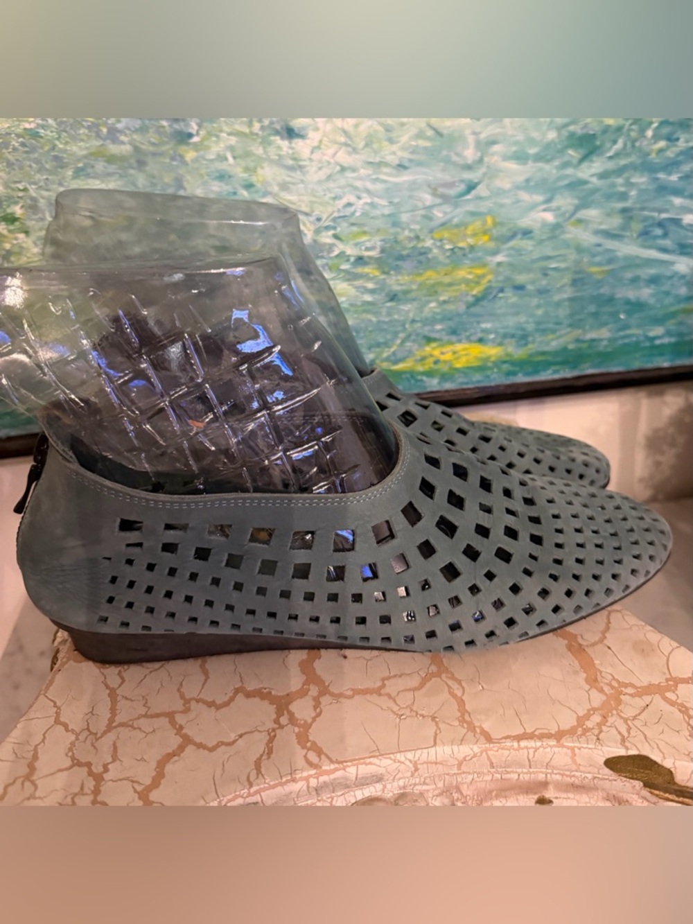 Arche Perforated Slip-On Flats in Slate Green